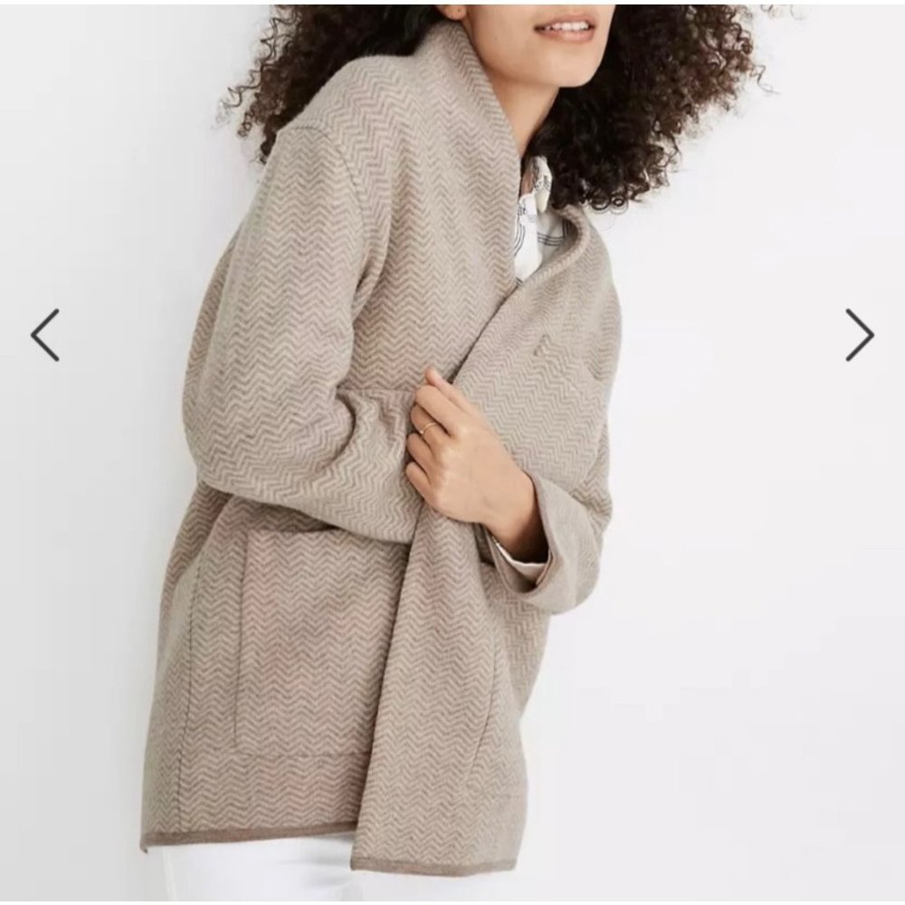Madewell Herringbone Mattson Boiled Wool Cardigan XXS Tan Oatmeal Pockets Knit